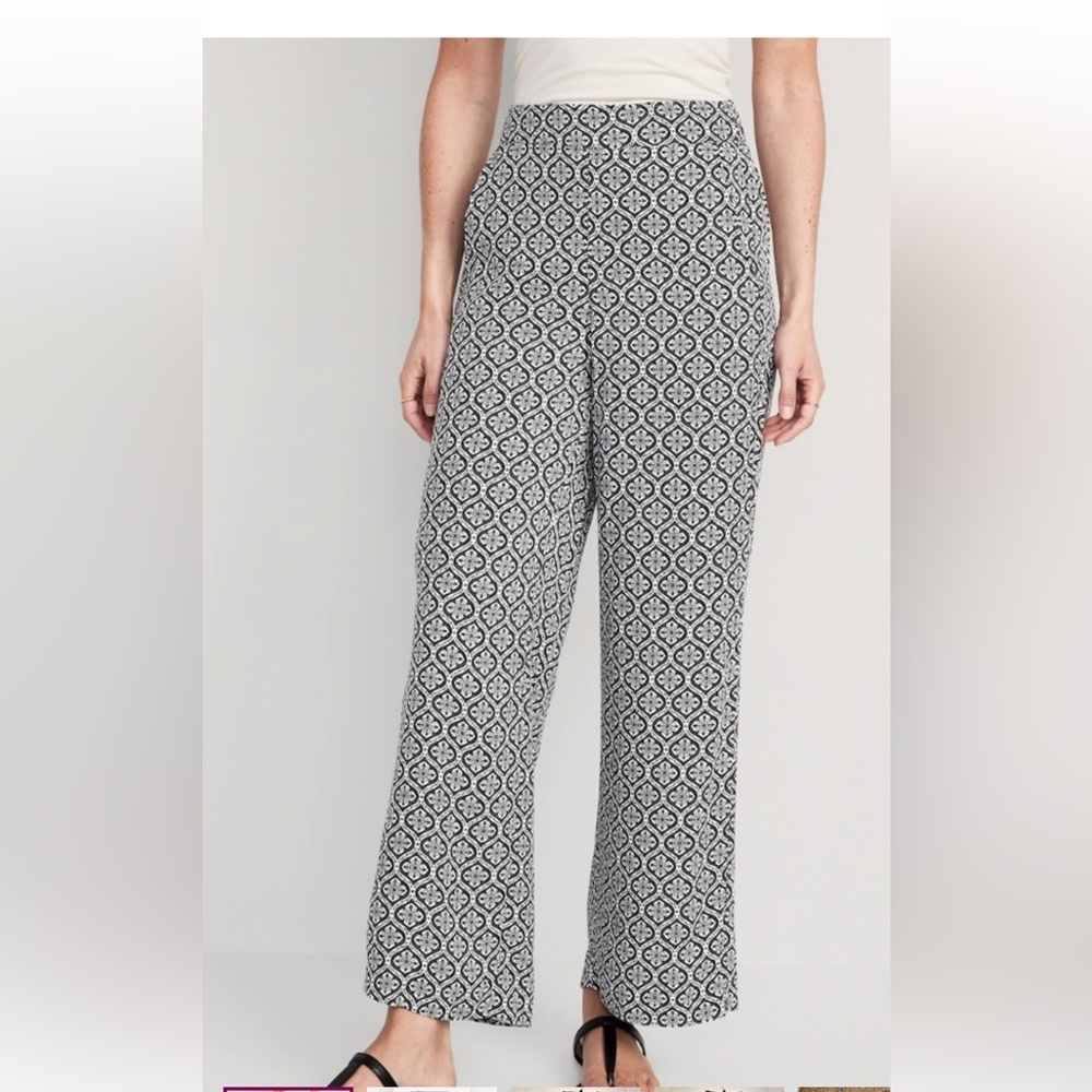 Old Navy Black and White Wide-Leg Geometric Pants inseam 281/2”